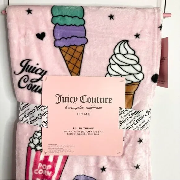 Juicy Couture Blanket Pink Sweets Ice Cream Plush Throw 50” x 70” NWT Soft